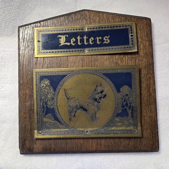 Other - Vintage Scottie Dog Letter Holder, Embossed Metal Pocket,‎ Metal Letters sign
